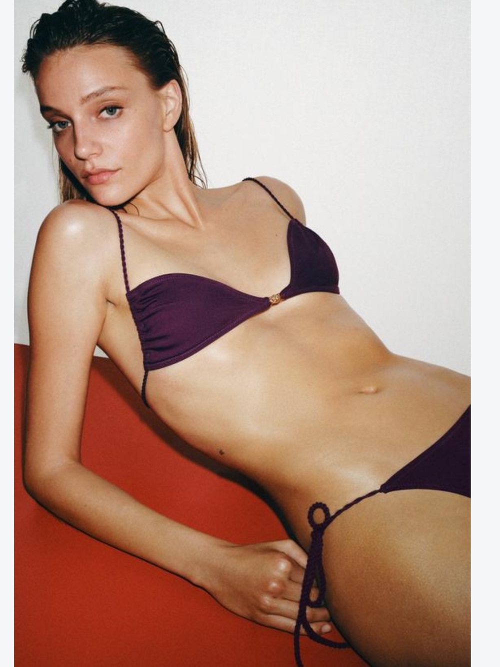 Zara Purple Triangle Tie-Side Bikini Top and Bottom Set